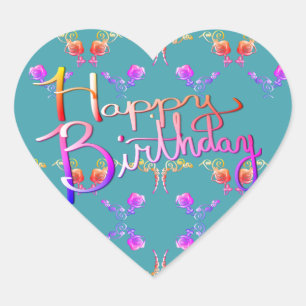 "Happy Birthday!"Handgeschriebene Rose Herz Herz-Aufkleber