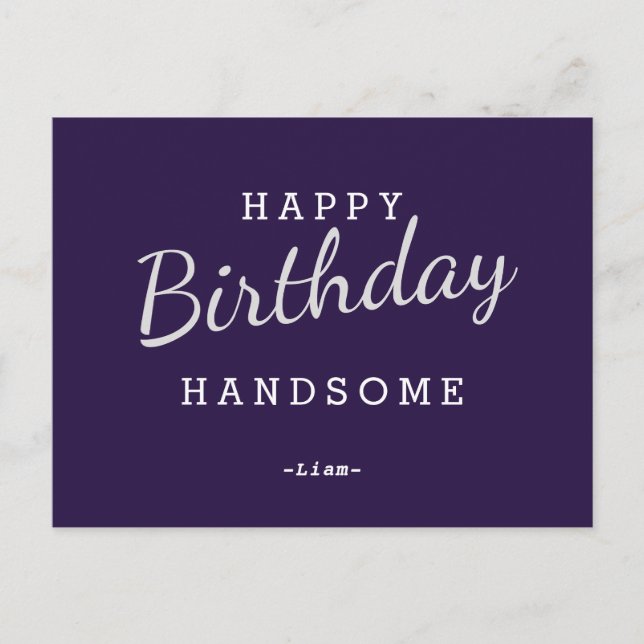 Happy Birthday Handsome Lila Birthday Postcard Postkarte (Vorderseite)