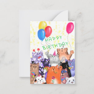 Happy Birthday - Happy Cat Party Cartoon Zeichnend Mitteilungskarte