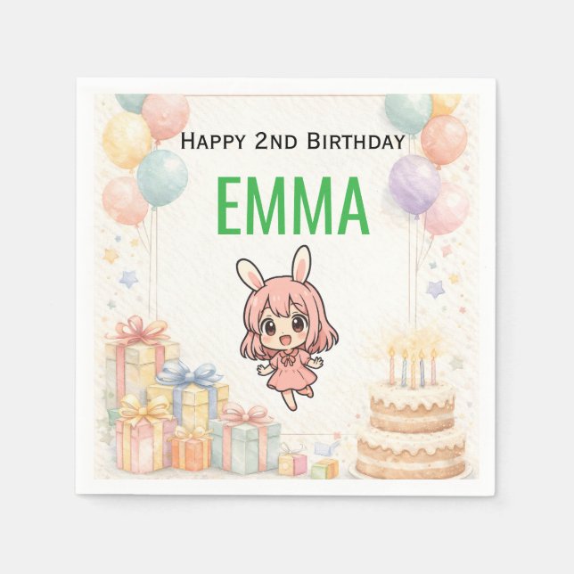 Happy Birthday Hase Einladung  Serviette (Vorderseite)