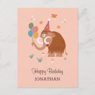 Happy Birthday Hat Cartoon Niedlich Mammoth Balloo Postkarte