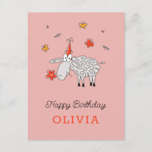 Happy Birthday Hat Niedlichen Cartoon Lambkin Blum Postkarte