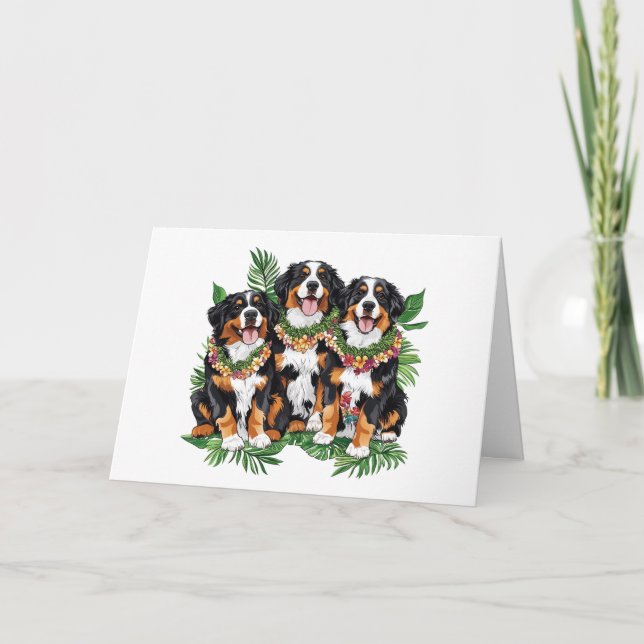 Happy Birthday Hawaiian Bernese Mountain Hunde Karte (Vorderseite)