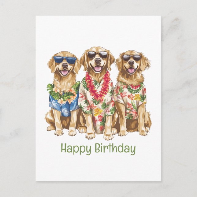Happy Birthday Hawaiian Golden Retriever Hunde Postkarte (Vorderseite)