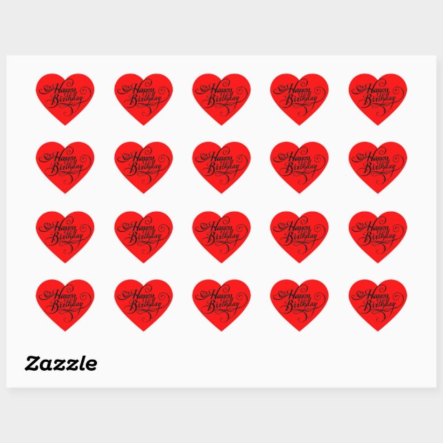 Happy Birthday Heart Red Sticker (Blatt)