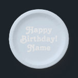 Happy Birthday hellblauen individuelle Name und Fo Pappteller<br><div class="desc">Personalisieren Sie die Papiertafel w/ Name und Foto Geburtstag individuell anpassen,  personalisieren Sie sie mit Ihrem Namen und Ihrem Foto,  oder mit jedem Farbhintergrund,  den Sie gewollt haben,  können Sie auch die vorhandene hellblaue Hintergrundfarbe behalten,  wählen Sie! Teller für Einwegpapier</div>