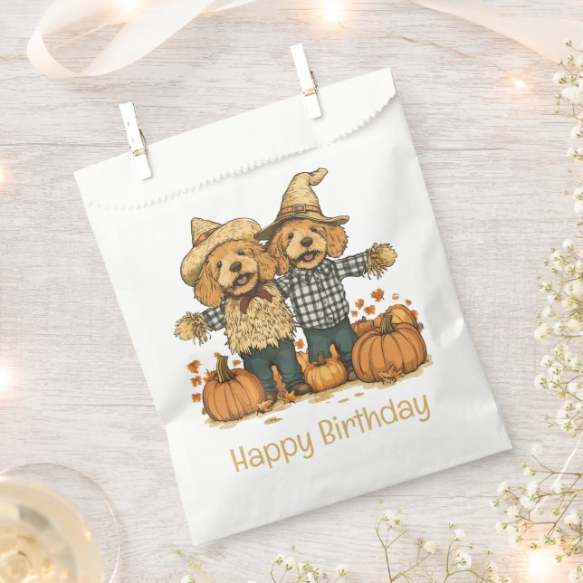 Happy Birthday Herbst Ernte Goldendoodle Hunde Geschenktütchen (Ausgeschnitten)