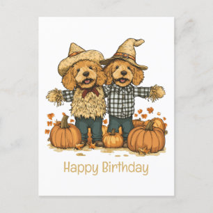 Happy Birthday Herbst Ernte Goldendoodle Hunde Postkarte