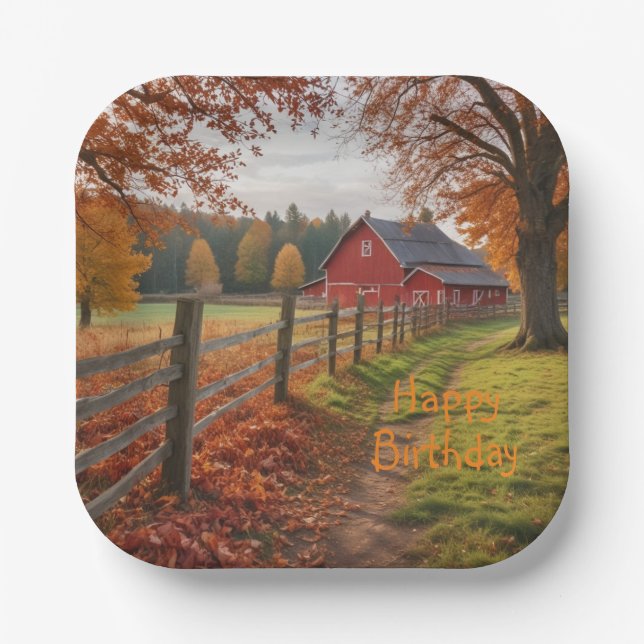 Happy Birthday Herbst Pappteller (Vorderseite)