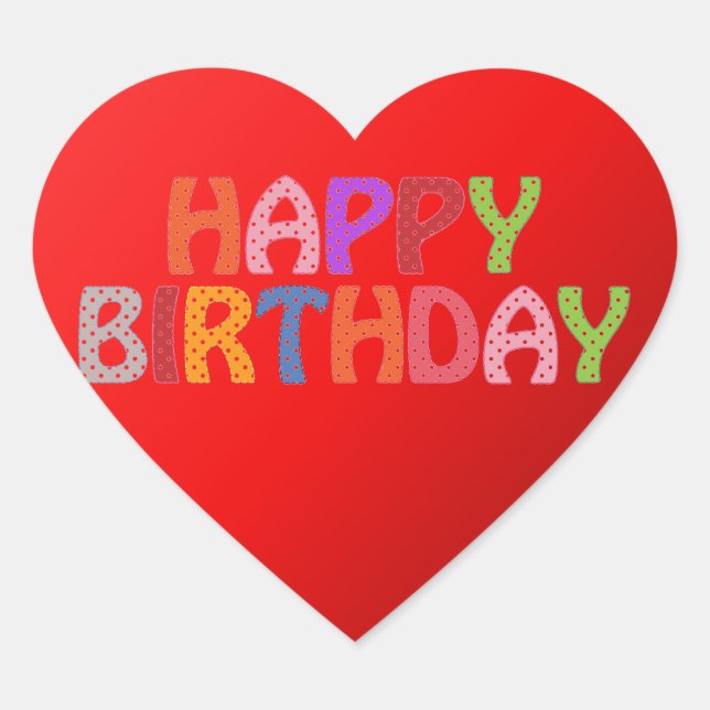Happy Birthday Herz-Aufkleber (Vorderseite)