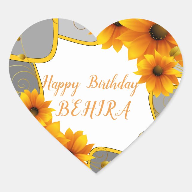 Happy Birthday Herzklopfen Sonnenblumen Herz-Aufkleber (Vorderseite)