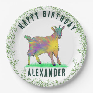 Happy Birthday hinzufügen Name Ziege und Foliage Pappteller