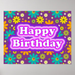 Happy Birthday Hippie Blume Poster