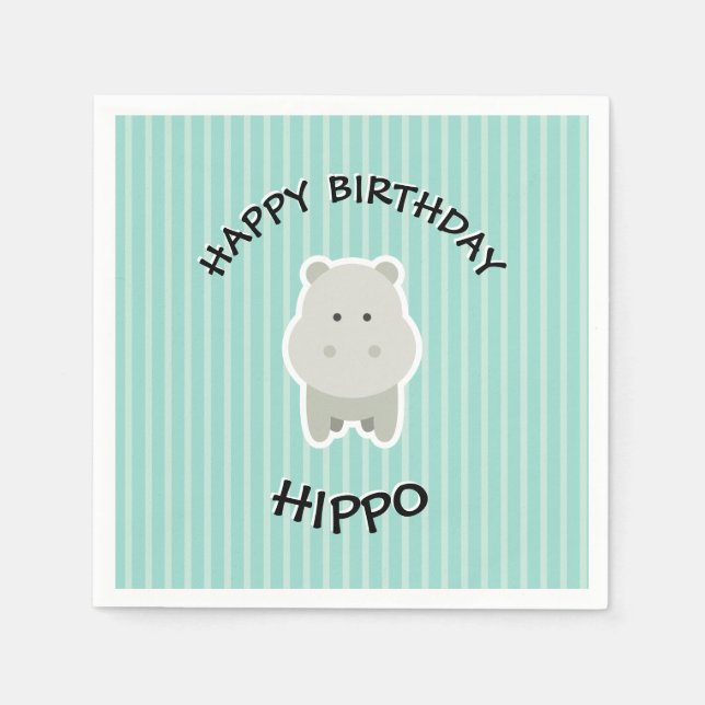 Happy Birthday Hippo Niedliches Party Tier Serviette (Vorderseite)