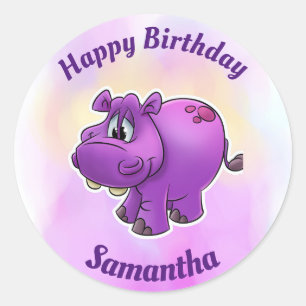 Happy Birthday Hippo Stickers