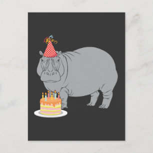 Happy Birthday Hippo Zoo Animal Party Hat Cake Postkarte