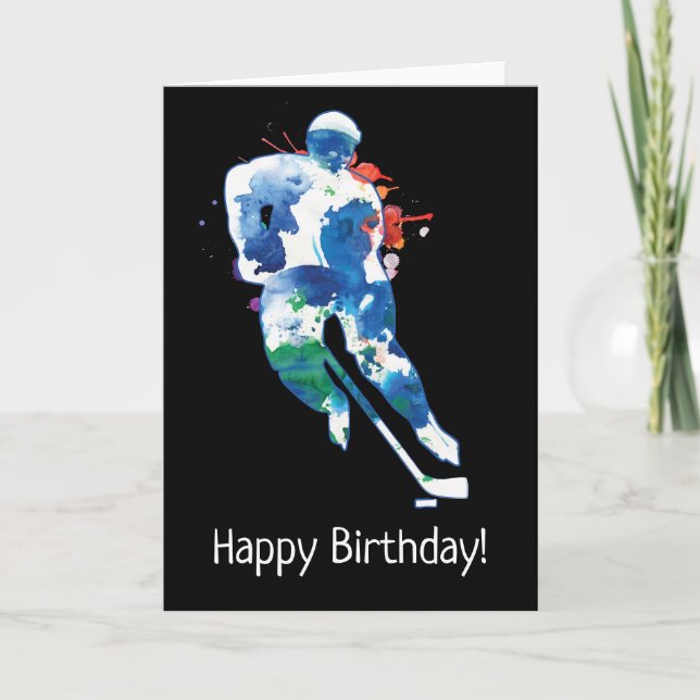Happy Birthday Hockey Player Watercolor Card Karte (Vorderseite)