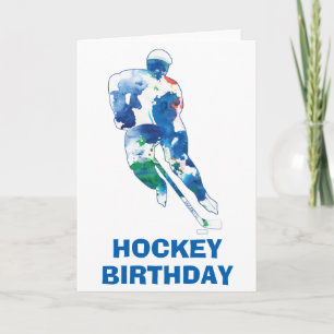 Happy Birthday Hockey Player Watercolor Karte