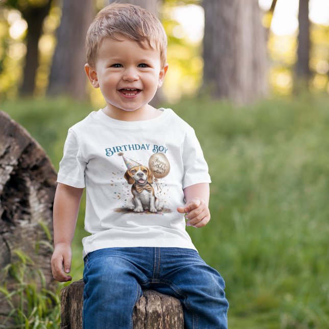 Happy Birthday Honoree Beagle Dog Ballon Custom Baby T-shirt (Von Creator hochgeladen)