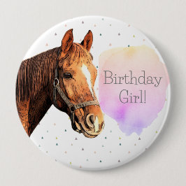 Happy Birthday Horse Back Reiten Hübsches Tier Kin Button