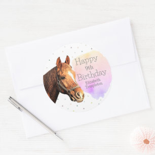 Happy Birthday Horse Back Reiten Hübsches Tier Kin Runder Aufkleber