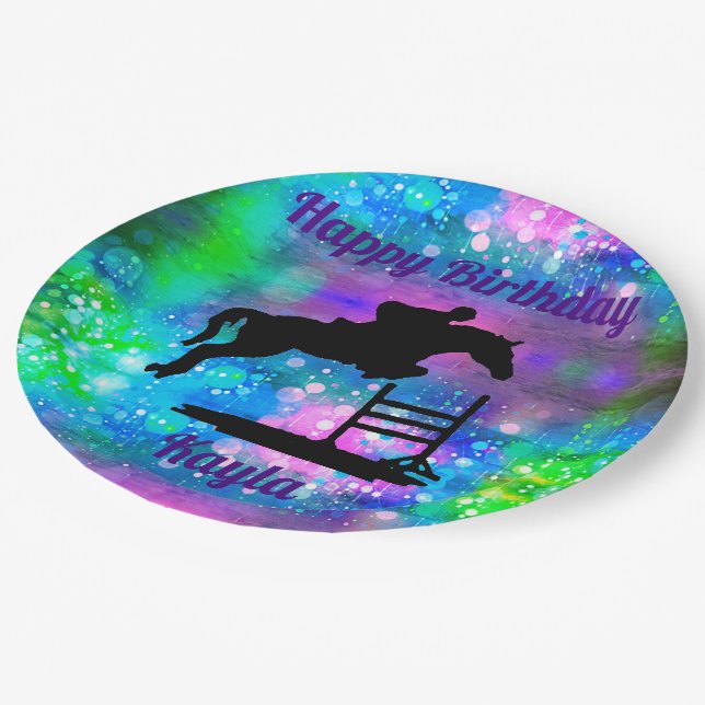 Happy Birthday Horse Hunter Jumper Reittier Pappteller (Schrägansicht)