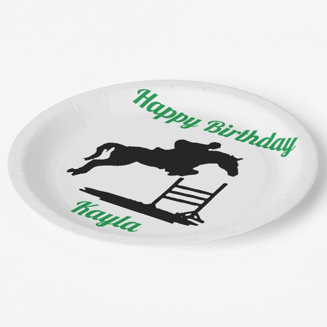 Happy Birthday Horse Hunter Jumper Reittier Pappteller (Schrägansicht)