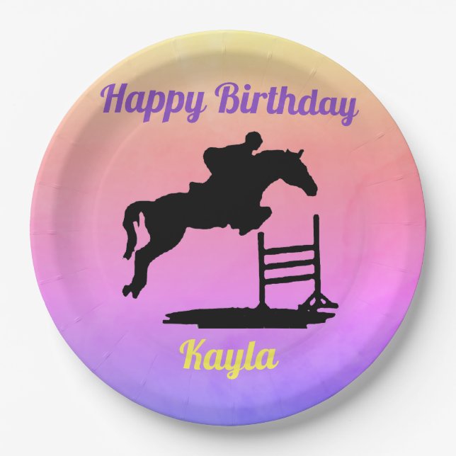 Happy Birthday Horse Hunter Jumper Reittier Pappteller (Vorderseite)