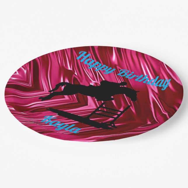 Happy Birthday Horse Hunter Jumper Reittier Pappteller (Schrägansicht)