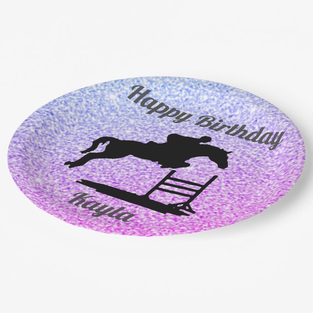 Happy Birthday Horse Hunter Jumper Reittier Pappteller (Schrägansicht)