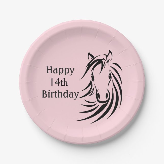 Happy Birthday Horse w Age for Girl Pappteller (Vorderseite)