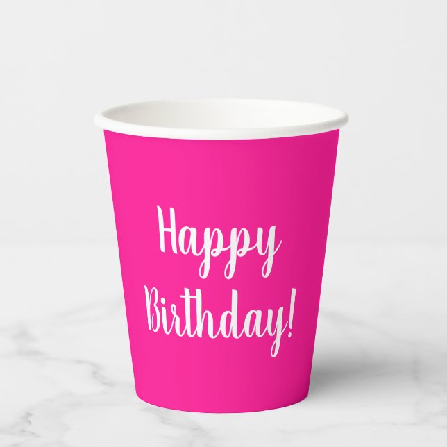Happy Birthday Hot Pink Geburtstagsparty Pappbecher (Vorderseite)
