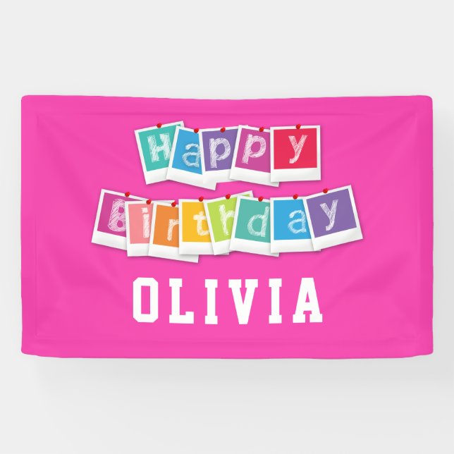 Happy Birthday Hot Pink Girl Banner (Horizontal)