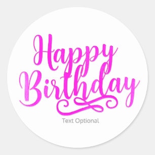 HAPPY BIRTHDAY Hot Pink und White Custom Fun Runder Aufkleber