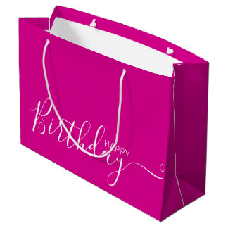 Happy Birthday Hot Pink White Elegant Große Geschenktüte
