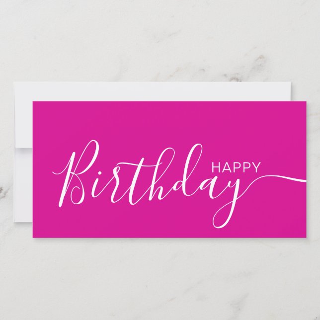 Happy Birthday Hot Pink White Modern Flat Card (Vorderseite)