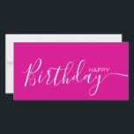 Happy Birthday Hot Pink White Modern Flat Card<br><div class="desc">Diese moderne und elegante Flachbild-Karte mit weißem Happy Birthday-Text auf der Vorderseite und auf der Rückseite personalisieren Sie ihn mit Ihrem Namen oder Familiennamen. Der Hintergrund ist in heißen rosa Farben.</div>