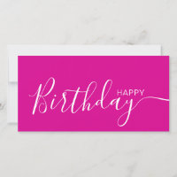 Happy Birthday Hot Pink White Modern Flat Card