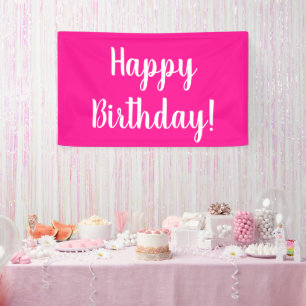 Happy Birthday Hot Pink White Typografy Banner