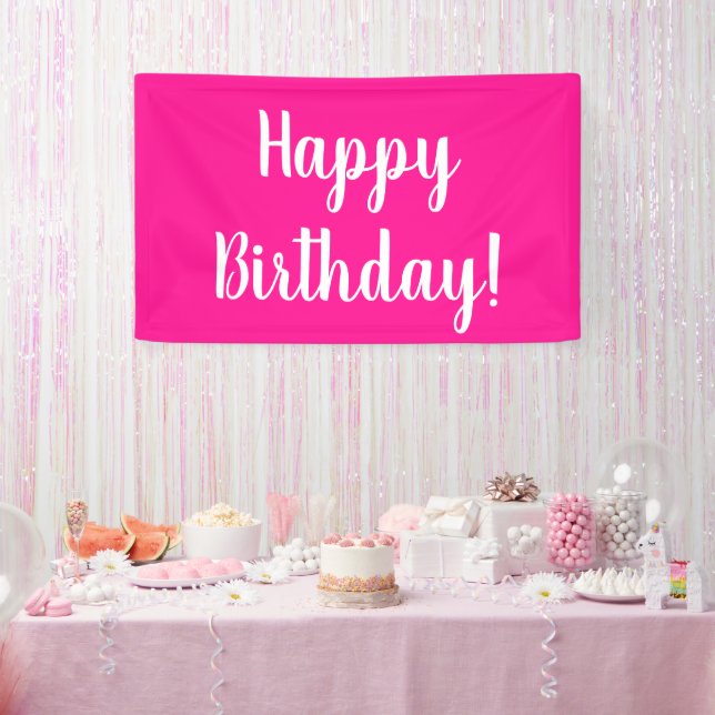 Happy Birthday Hot Pink White Typografy Banner (Party)