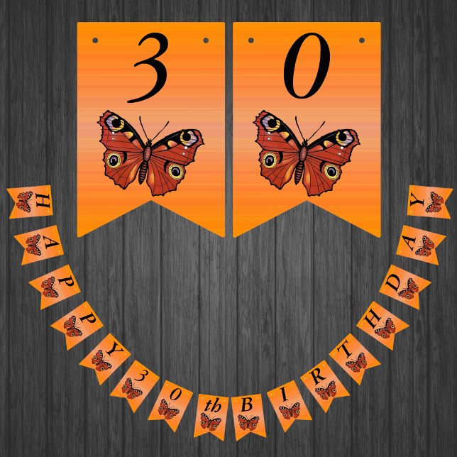 Happy Birthday Hübsch Monarch Butterfly Orange Wimpelkette (Monarch butterflies on shades of orange Happy Birthday bunting flag party banner.)