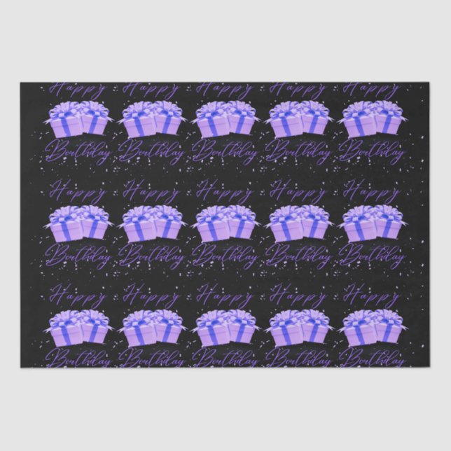 Happy Birthday Hübsche Lila Gewebepapier Seidenpapier (Vorderseite)