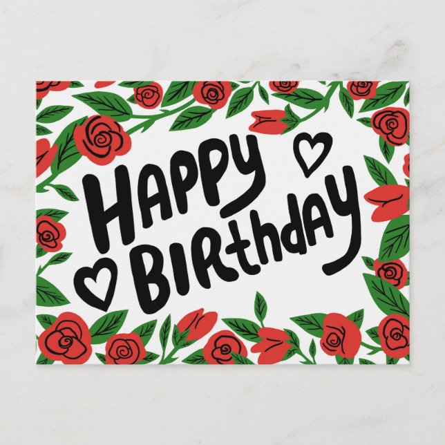 HAPPY BIRTHDAY Hübsche Rote Rose Frame Custom Postkarte (Vorderseite)