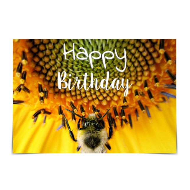 "Happy Birthday" Hummel Sonnenblumenkarte Karte (Von Creator hochgeladen)