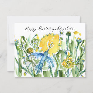 Happy Birthday Hummingbird Blume Custom Postkarte