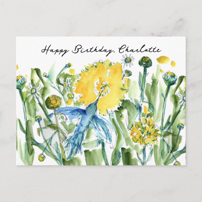 Happy Birthday Hummingbird Blume Custom Postkarte (Vorderseite)