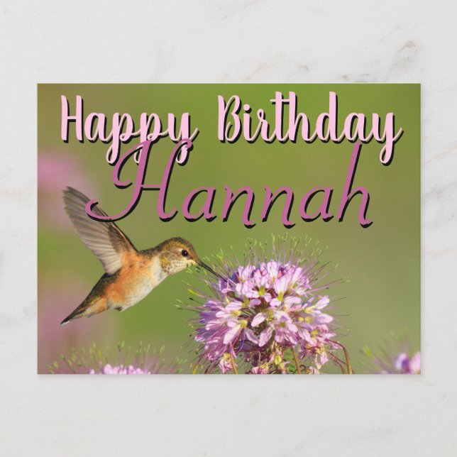 Happy Birthday Hummingbird Individuelle Name Postkarte (Vorderseite)