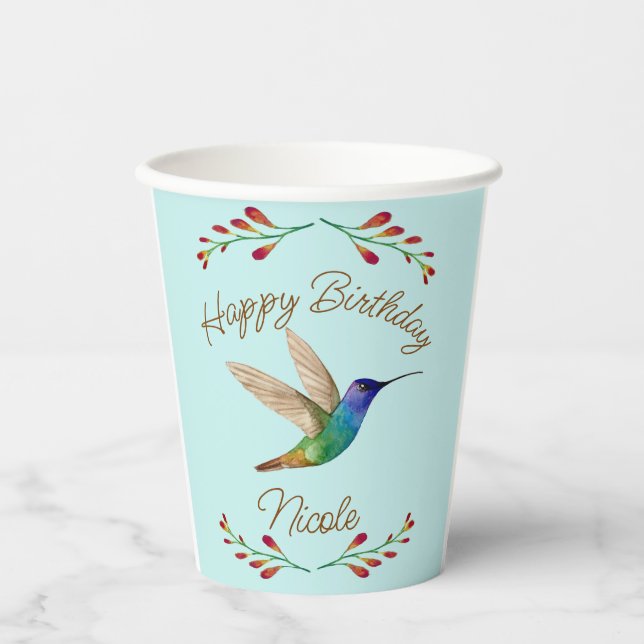 Happy Birthday Hummingbird Pappbecher (Vorderseite)