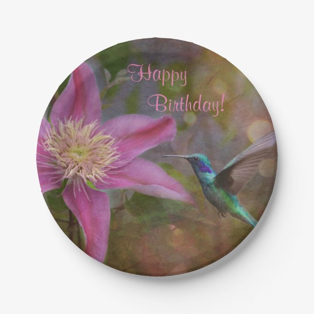 Happy Birthday Hummingbird Pappteller (Vorderseite)
