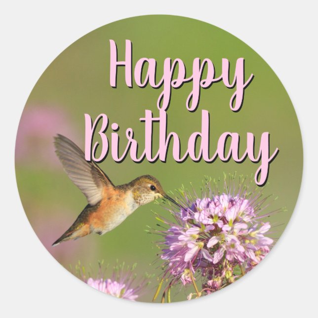 Happy Birthday Hummingbird Runder Aufkleber (Vorderseite)